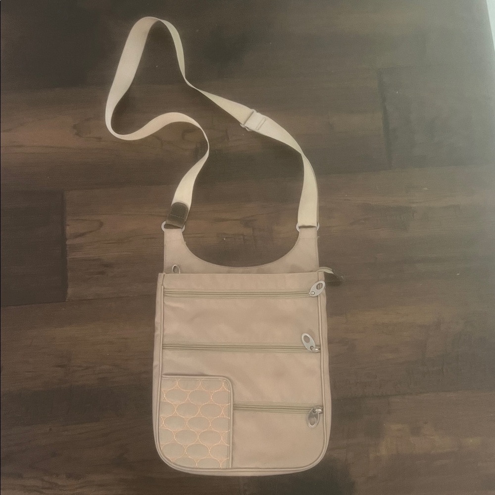 MOSEY Beige Tan Nylon Crossbody Travel Everyday Purse Bag